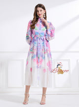 Printed Chiffon Long Sleeves Dress