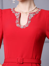 Red Short Sleeve Beading Mother Of The Bride Dress