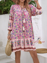 Casual Bohemian Printed V-neck Dress