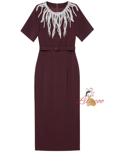 Burgundy Beading Mother Of The Bride Dress