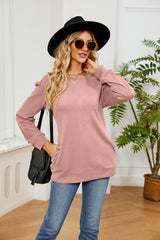 Solid Color Round Neck Casual Long Sleeve T-shirt