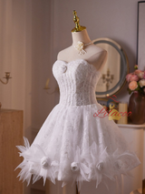 White Tulle Lace Homecoming Dress
