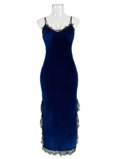 Deep V Velvet Lace Private Suspender Nightdress