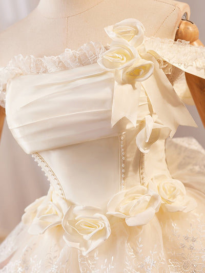 Champagne Lace Tiers Wedding Dress