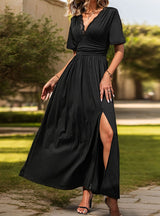 V-neck Short Sleeve Long Dress