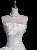 White Sheath Sequins Satin Wedding Dress
