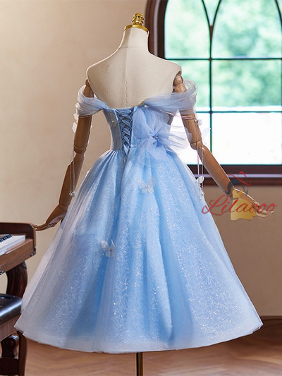 Blue Tulle Sequins Butterfly Homecoming Dress
