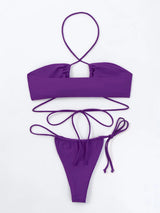 Ladies Purple Halter String Two-piece Swimsuit