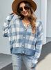 V-neck Loose Plaid Long Sleeve Sweater Coat