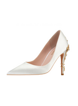 Metal Flower Pointed Satin Stiletto Wedding Shoes