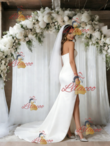 White Mermaid Satin Strapless Wedding Dress
