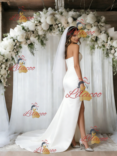 White Mermaid Satin Strapless Wedding Dress