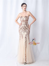 Strapless Tulle Sequins Prom Dress