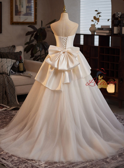 Ivory White Satin Tulle Wedding Dress