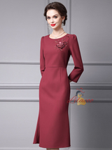 Burgundy Long Sleeve Mother of the Bride Dress