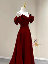 A-Line Burgundy Straps Bow Prom Dress