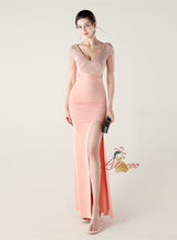 Mermaid V-neck Beading Split Prom Dress
