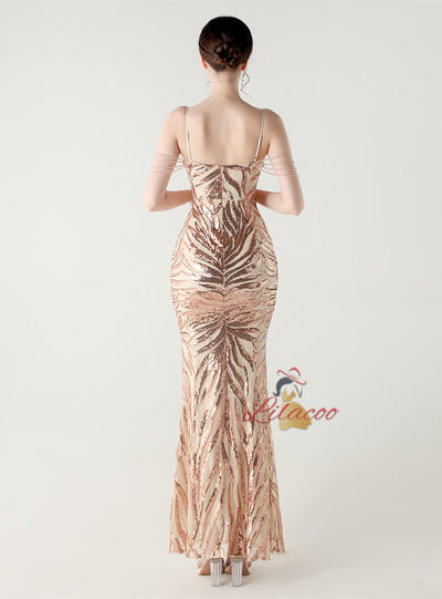 Mermaid Sequins Spaghetti Straps Beading Prom Dress