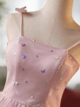 Pink Tulle Spaghetti Straps Homecoming Dress