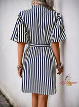 Short Sleeve Vertical Stripe Dress