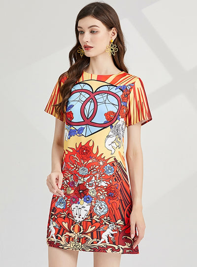 Retro Palace Print Short Dress