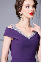 Burgundy V-neck Beading Mother Of The Bride Dress