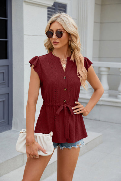 Solid Color Button Loose T-shirt