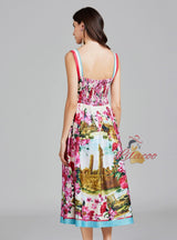 Women Slim Printed Suspenders Dress