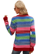 Long-sleeved Round Neck Striped Holes Sweater