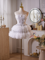 White Tulle Sequins Homecoming Dress