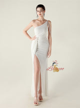 One Shoulder Mermaid Split Sequins Prom Dress