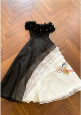 Flower Tube Top Black White Dress