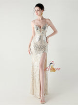 Mermaid Spaghetti Straps Appliques Prom Dress