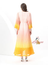 V-neck Flared Sleeve Gradient Dress