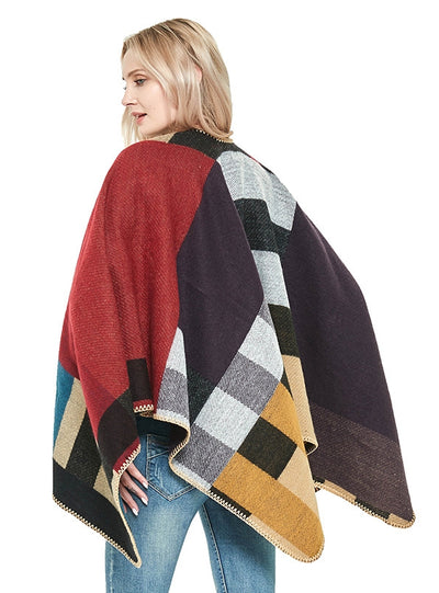 Thickened Cashmere Retro Plaid Shawl Cloak