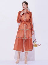 Retro Palace Long Sleeve Lapel Dress