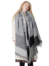 Thickened Contrast Raw Edge Plaid Bevel Scarf