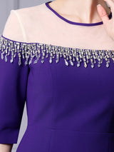Purple Half Sleeve Beading Mother Of The Bride Dress