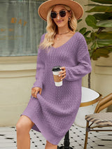 Loose Solid Color Knitted Sweater Dress