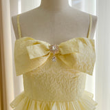Yellow Sleeveless Suspender Bow Dress