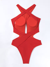 Solid Color One-piece Cross-stitch Empty Bikini