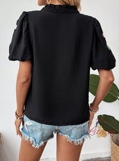 V-neck Printed Pullover Shirt Top