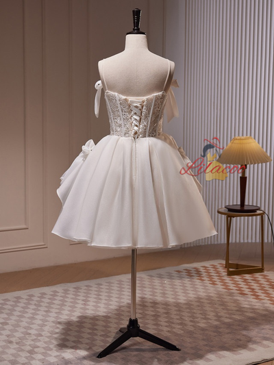 White Lace Beading Homecoming Dress