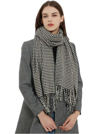 Houndstooth Fringed Scarf Shawl