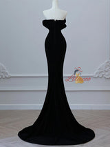 Black Mermaid Velvet Strapless Crystal Prom Dress