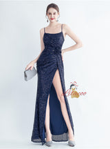 Mermaid Sequins Spaghetti Straps Split Prom Dress