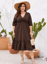 Ruffled V-neck Mid-length Dress