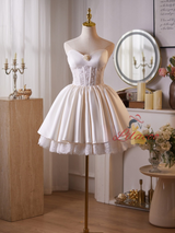 Simple Satin Lace Strapless Homecoming Dress