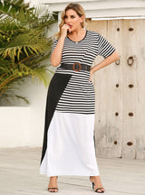 Round Neck Contrast Striped Loose Dress
