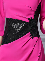 Fuchsia Short Sleeve Sequins Mother Of The Bride Dress